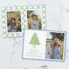 Tarjeta Festiva Watercolor Azul Chinoiserie Fotografía de árbol de