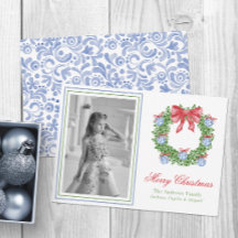 Watercolor Azul Chinoiserie Ornament Wreath Photo