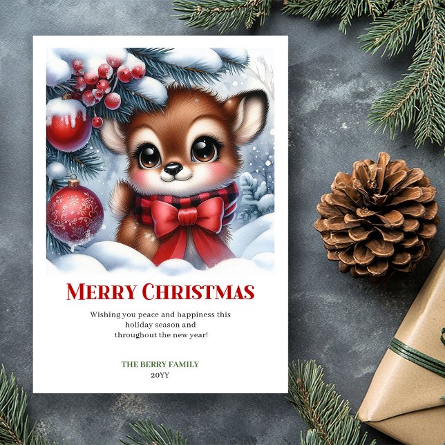 Tarjeta Festiva Watercolor Baby Fawn Christmas Scene Cozy Greeting (Watercolor Baby Fawn Christmas Scene Cozy Greeting Card

)
