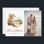 Tarjeta Festiva Watercolor Beach Floral Photo Mele Kalikimaka<br><div class="desc">Foto acuarela Mele Kalikimaka tarjeta de vacaciones con un ilustracion acuarela de una playa tropical con flores y un saludo de vacaciones impreso en un guion escrito a mano en la parte delantera y una playa de acuarela y ilustraciones florales en la parte trasera. Personaliza fácilmente esta hermosa tarjeta de...</div>