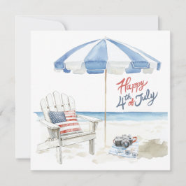 Tarjeta Festiva Watercolor Beach Scene Personalizado Feliz 4 de ju