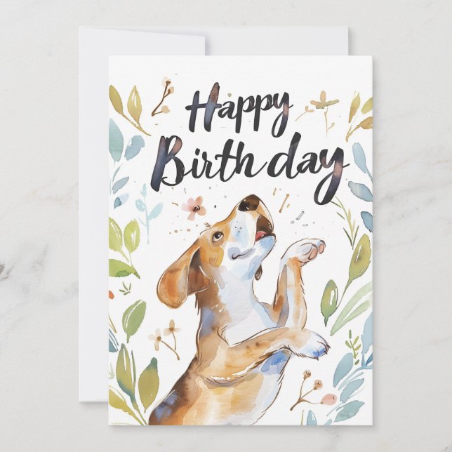 Tarjeta Festiva Watercolor Beagle dog Birthday (Anverso)