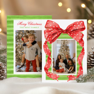Tarjeta Festiva Watercolor Big Red Bow Present Navidades Foto