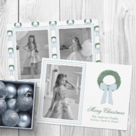 Tarjeta Festiva Watercolor Blue Gingham Sash Wreath Photo