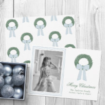 Watercolor Blue Gingham Sash Wreath Photo
