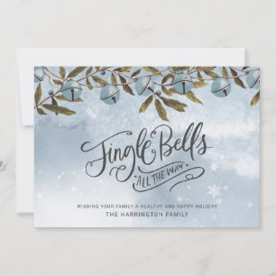 Tarjeta Festiva Watercolor Blue Jingle Bells Festín de nieve