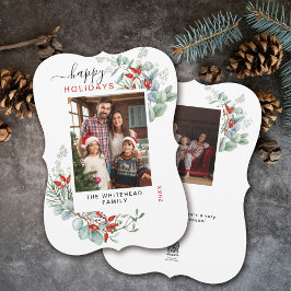 Tarjeta Festiva Watercolor Botanical Holly Photo