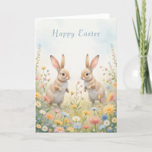 Tarjeta Festiva Watercolor Bunny Easter Cute y Whimsical