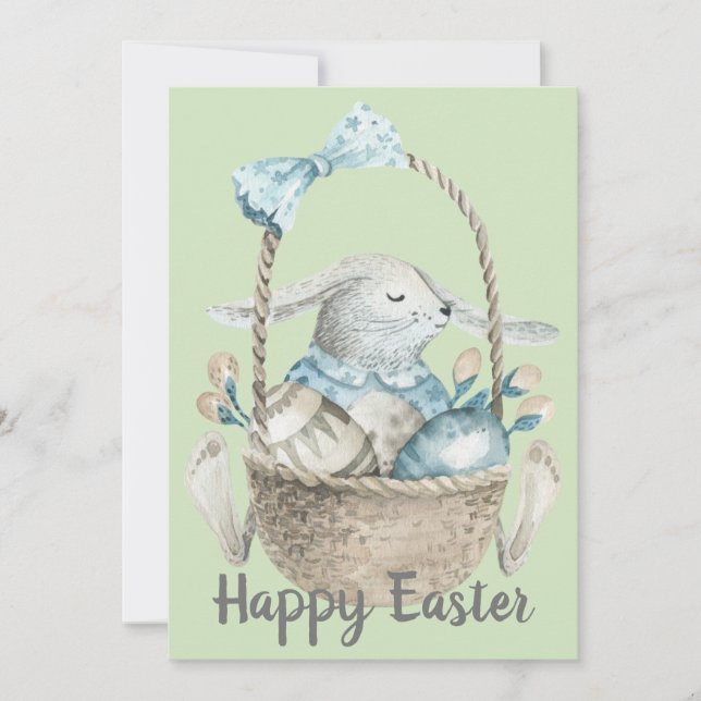 Tarjeta Festiva Watercolor Bunny & Egts Basket Easter (Anverso)