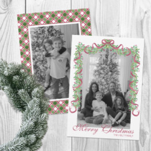 Tarjeta Festiva Watercolor Burgundy Navidades Garland Foto