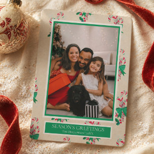 Tarjeta Festiva Watercolor Candy Cane One Photo