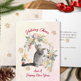 Tarjeta Festiva Watercolor Cat Festividades navideñas modernas