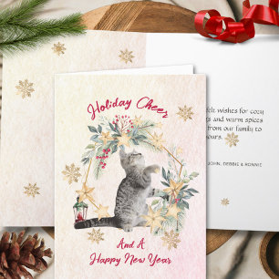 Tarjeta Festiva Watercolor Cat Festividades navideñas modernas