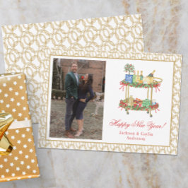 Tarjeta Festiva Watercolor Champagne Bar Cart New Year Photo