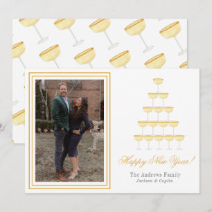 Tarjeta Festiva Watercolor Champagne Glass New Year Photo