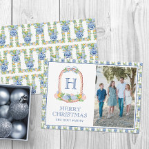 Watercolor Chinoiserie Mandarins Monograma Escudo