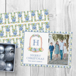 Tarjeta Festiva Watercolor Chinoiserie Mandarins Monograma Escudo