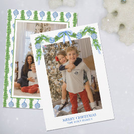 Tarjeta Festiva Watercolor Chinoiserie Ornaments Garland Navidades