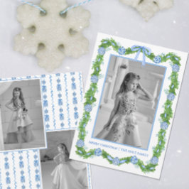 Tarjeta Festiva Watercolor Chinoiserie Ornaments Garland Navidades