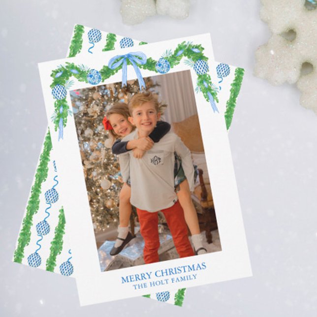 Tarjeta Festiva Watercolor Chinoiserie Ornaments Garland Navidades (Subido por el creador)