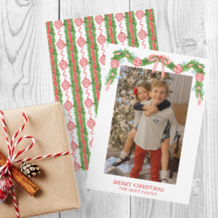Tarjeta Festiva Watercolor Chinoiserie Ornaments Garland Navidades