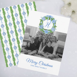 Tarjeta Festiva Watercolor Chinoiserie Ornaments Wreath Navidades