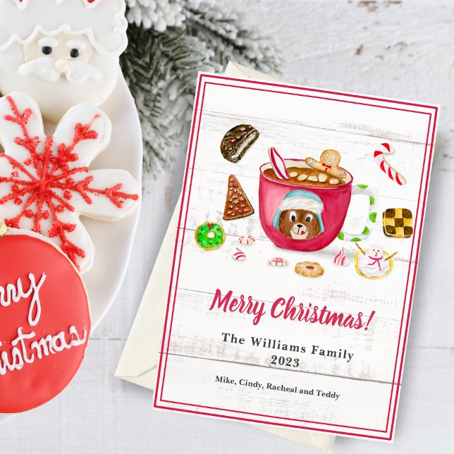 Tarjeta Festiva Watercolor Chocolate Gingerbread Cookie Holiday (Cozy cocoa and Christmas treats, spreading sweet holiday joy digitally!)