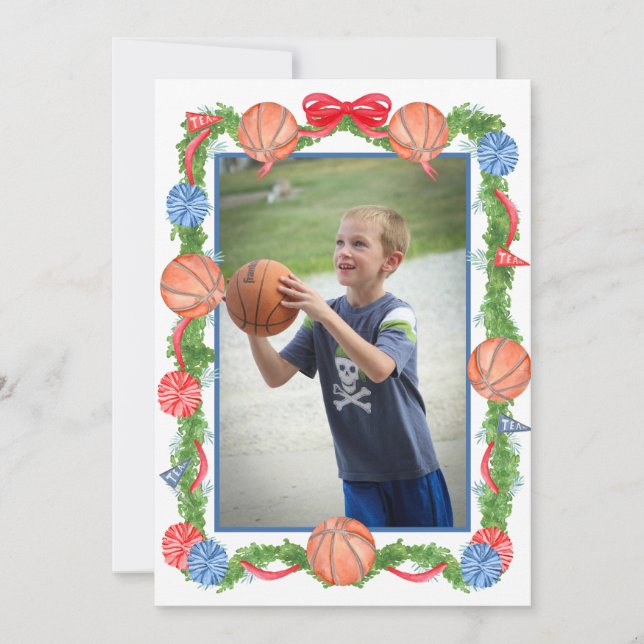 Tarjeta Festiva Watercolor Christmas Basketball Garland Photo (Anverso)