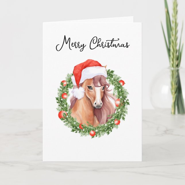 Tarjeta Festiva Watercolor Christmas Horse Custom Photo & Text (Anverso)