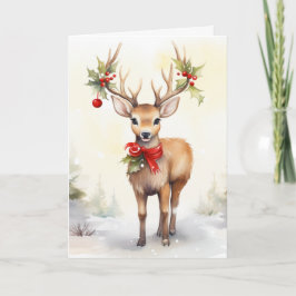 Tarjeta Festiva Watercolor Christmas Reindeer