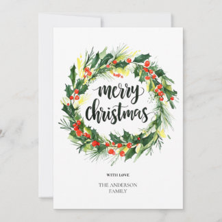 Tarjeta Festiva Watercolor Christmas Wreath Card | Elegant Greener