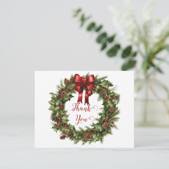 Tarjeta Festiva Watercolor Christmas Wreath Thank You (Anverso de pie)