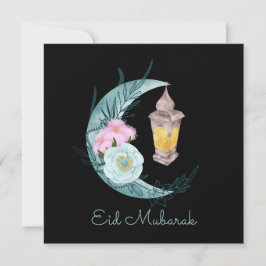 Tarjeta Festiva Watercolor Crescent Eid Mubarak Black Holiday Card