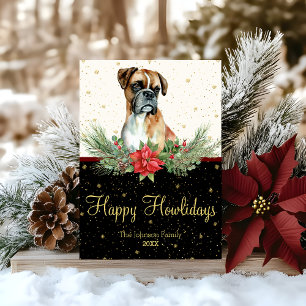 Tarjeta Festiva Watercolor Cute Boxer Dog Happy Howlidays