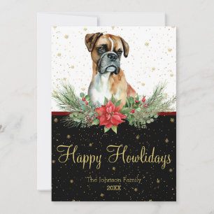 Tarjeta Festiva Watercolor Cute Boxer Dog Happy Howlidays