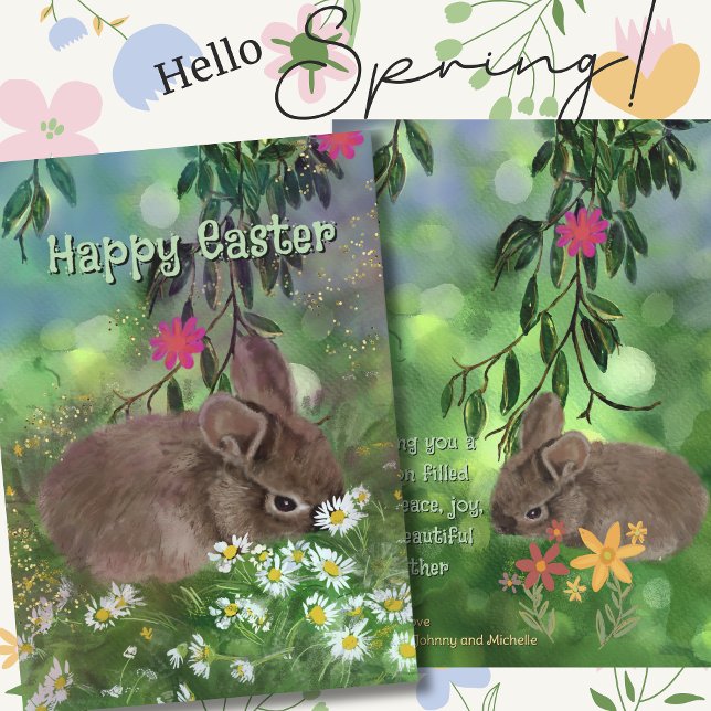 Tarjeta Festiva Watercolor Daisy Bunny Hand Pintado (Watercolor Daisy Bunny Hand Painted Holiday Card)