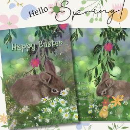 Tarjeta Festiva Watercolor Daisy Bunny Hand Pintado