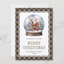 Tarjeta Festiva Watercolor de nieve Santa Plaid Merry Christmas Ca