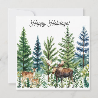 Tarjeta Festiva Watercolor Deer Moose Forest Scene Business Logo