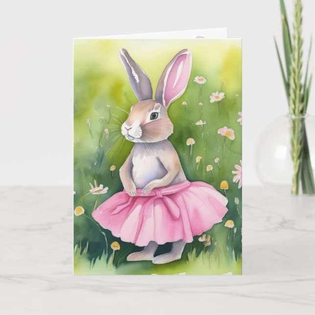 Tarjeta Festiva Watercolor Easter Bunny Para Nieta (Anverso)