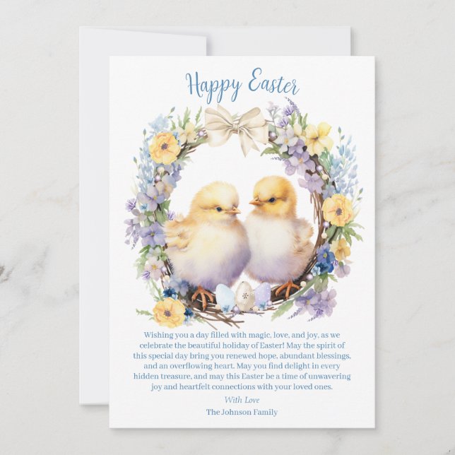 Tarjeta Festiva Watercolor Easter Chick Personalizado (Anverso)