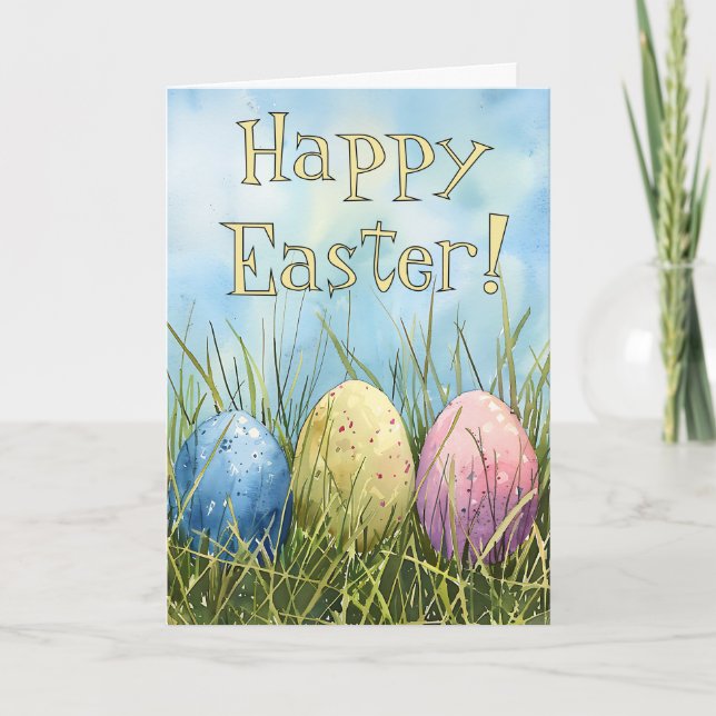 Tarjeta Festiva Watercolor Easter Ego Trio (Anverso)