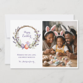 Tarjeta Festiva Watercolor Easter Lavender Cute Bunny Photo