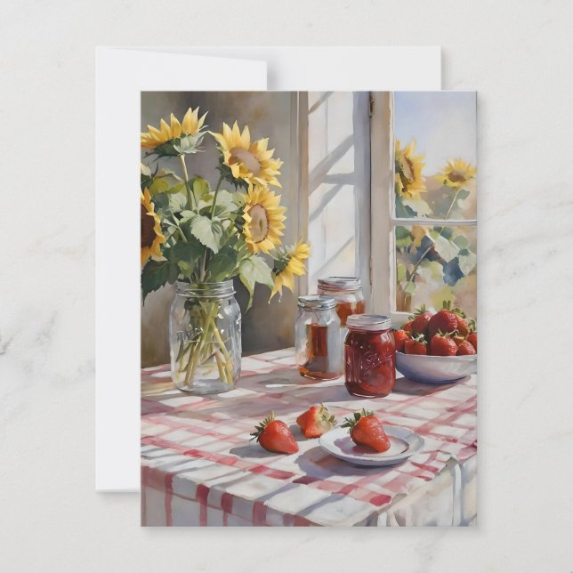 Tarjeta Festiva Watercolor Farm Kitchen Table D (Anverso)