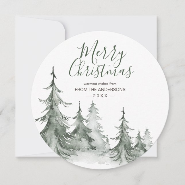 Tarjeta Festiva Watercolor Fir Trees Winter, Fiesta de Navidades (Anverso)