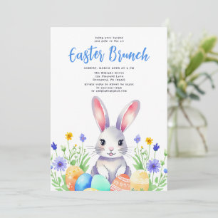 Tarjeta Festiva Watercolor Floral Bunny Rabbit Easter Brunch