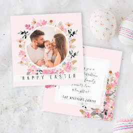 Tarjeta Festiva Watercolor Floral Rosa Personalizado Foto Pascua