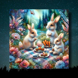 Tarjeta Festiva Watercolor Floral Woodland Bunny Easter Picnic