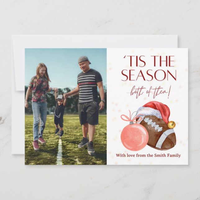 Tarjeta Festiva Watercolor Football Season Christmas Card (Anverso)