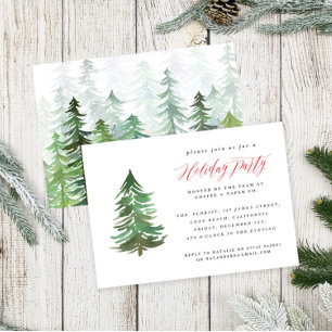 Tarjeta Festiva Watercolor forest Holiday party invitation.